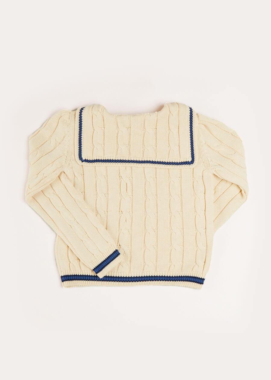 Cable Knit Mariner Cardigan in Beige (4-10yrs) Knitwear  from Pepa London