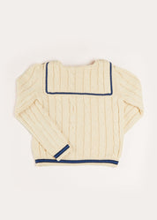 Cable Knit Mariner Cardigan in Beige (4-10yrs) Knitwear  from Pepa London