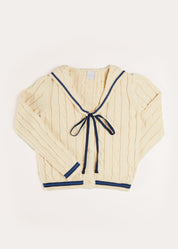 Cable Knit Mariner Cardigan in Beige (4-10yrs) Knitwear  from Pepa London
