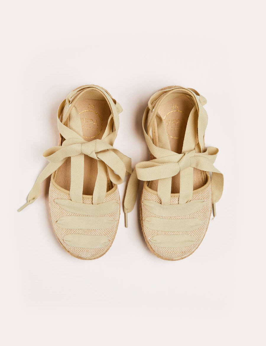 Canvas Tie Detail Espadrilles in Beige (24-34EU) Shoes  from Pepa London