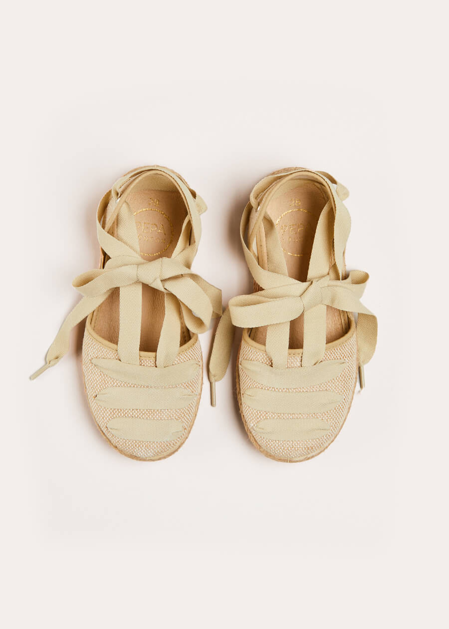 Canvas Tie Detail Espadrilles in Beige (24-34EU) Shoes  from Pepa London