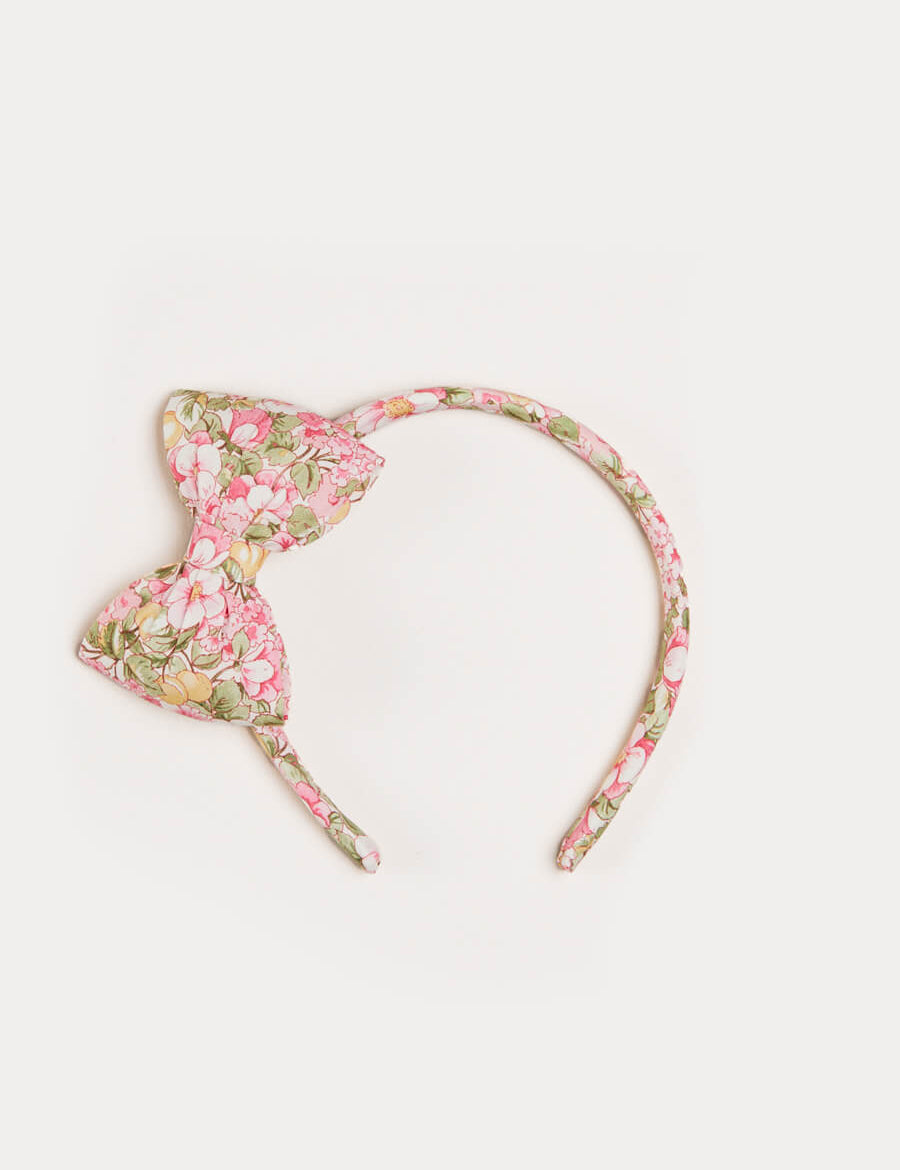 Eloise Floral Medium Bow Headband in Pink Hair Accessories  from Pepa London