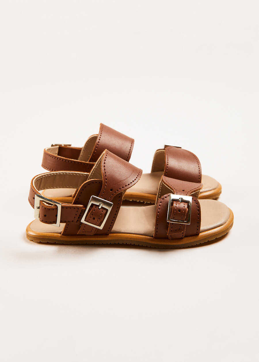 Leather Buckle Detail Sandals in Camel (24-34EU) Shoes  from Pepa London