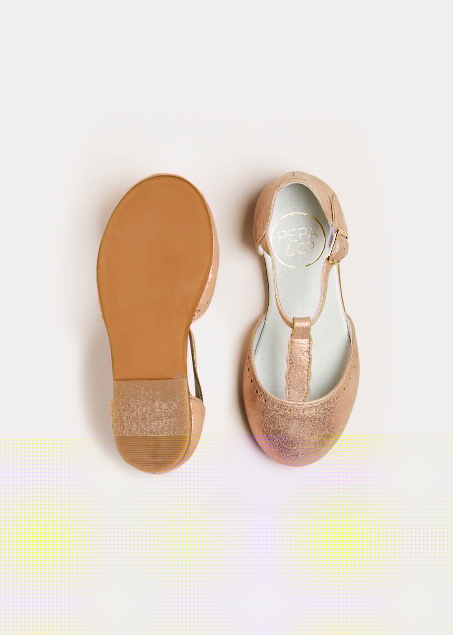 Metallic Scallop Detail Charlotte Shoes in Rose Gold (24-34EU) Shoes  from Pepa London