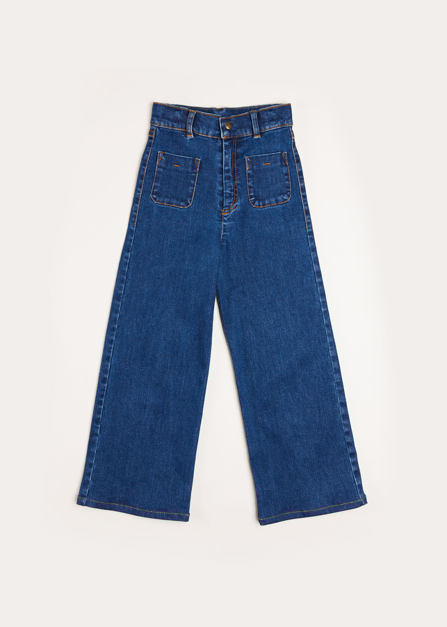 Soft Denim Wide Leg Trousers in Denim Blue (3-10yrs) Trousers  from Pepa London