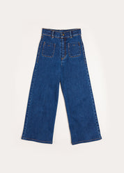 Soft Denim Wide Leg Trousers in Denim Blue (3-10yrs) Trousers  from Pepa London