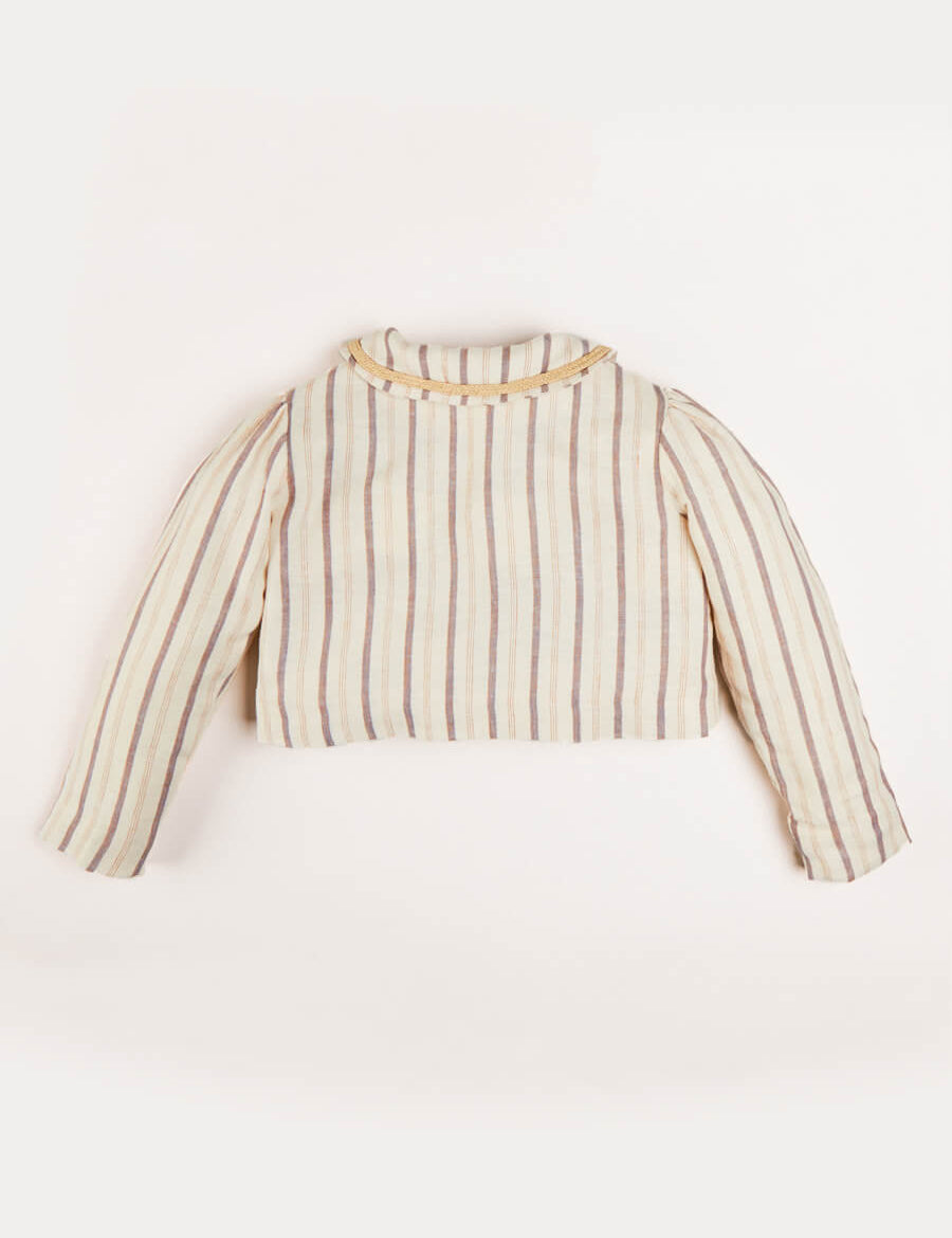 Striped Linen Cropped Jacket in Beige (4-10yrs) Coats  from Pepa London