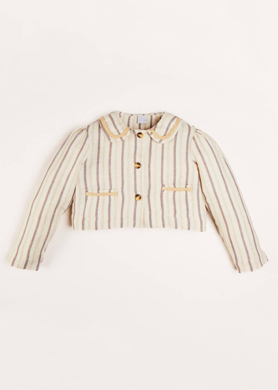 Striped Linen Cropped Jacket in Beige (4-10yrs) Coats  from Pepa London