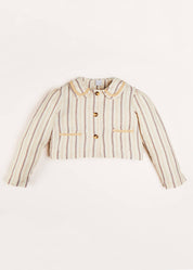 Striped Linen Cropped Jacket in Beige (4-10yrs) Coats  from Pepa London