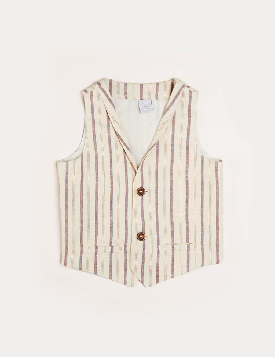 Striped Light Linen Vest in Beige (4-10yrs) Coats  from Pepa London