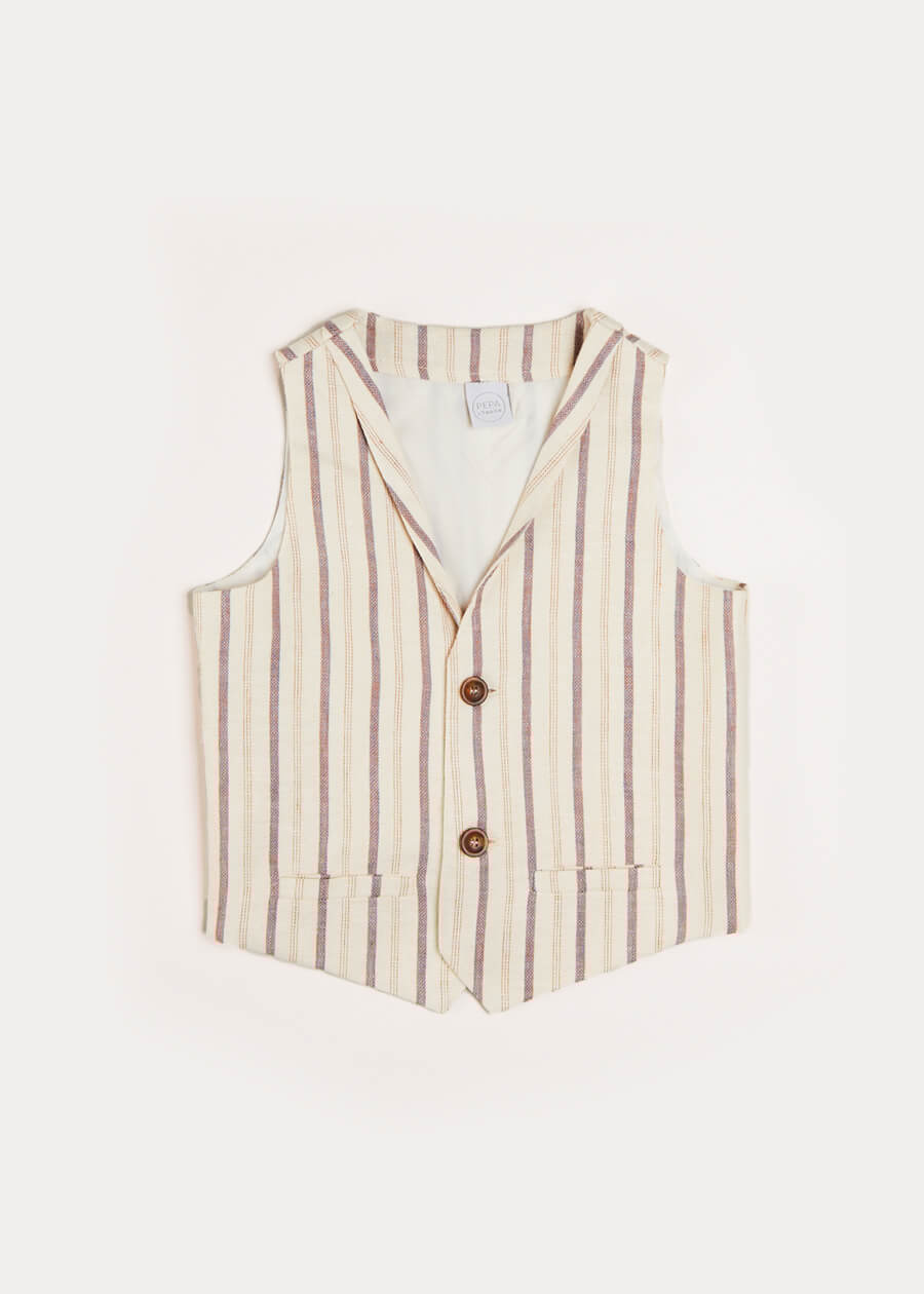 Striped Light Linen Vest in Beige (4-10yrs) Coats  from Pepa London