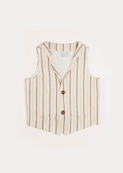 Striped Light Linen Vest in Beige (4-10yrs) Coats  from Pepa London