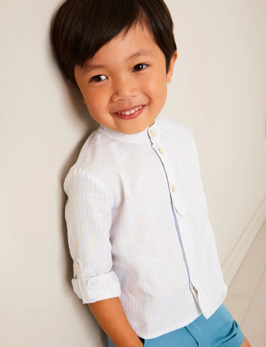 Stafford Striped Mao Collar Long Sleeve Shirt in Yellow (12mths-10yrs) SHIRTS from Pepa London