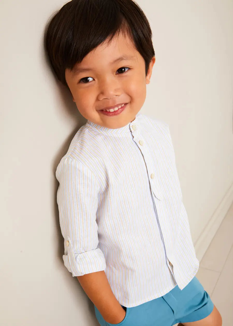 Stafford Striped Mao Collar Long Sleeve Shirt in Yellow (12mths-10yrs) SHIRTS from Pepa London