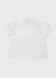 Frilly Neck Pleated Short Sleeve Blouse in White (18mths-10yrs) Blouses  from Pepa London