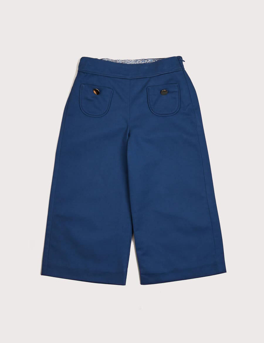 Wide Leg Gold Button Trousers in Blue (2-10yrs) Trousers  from Pepa London