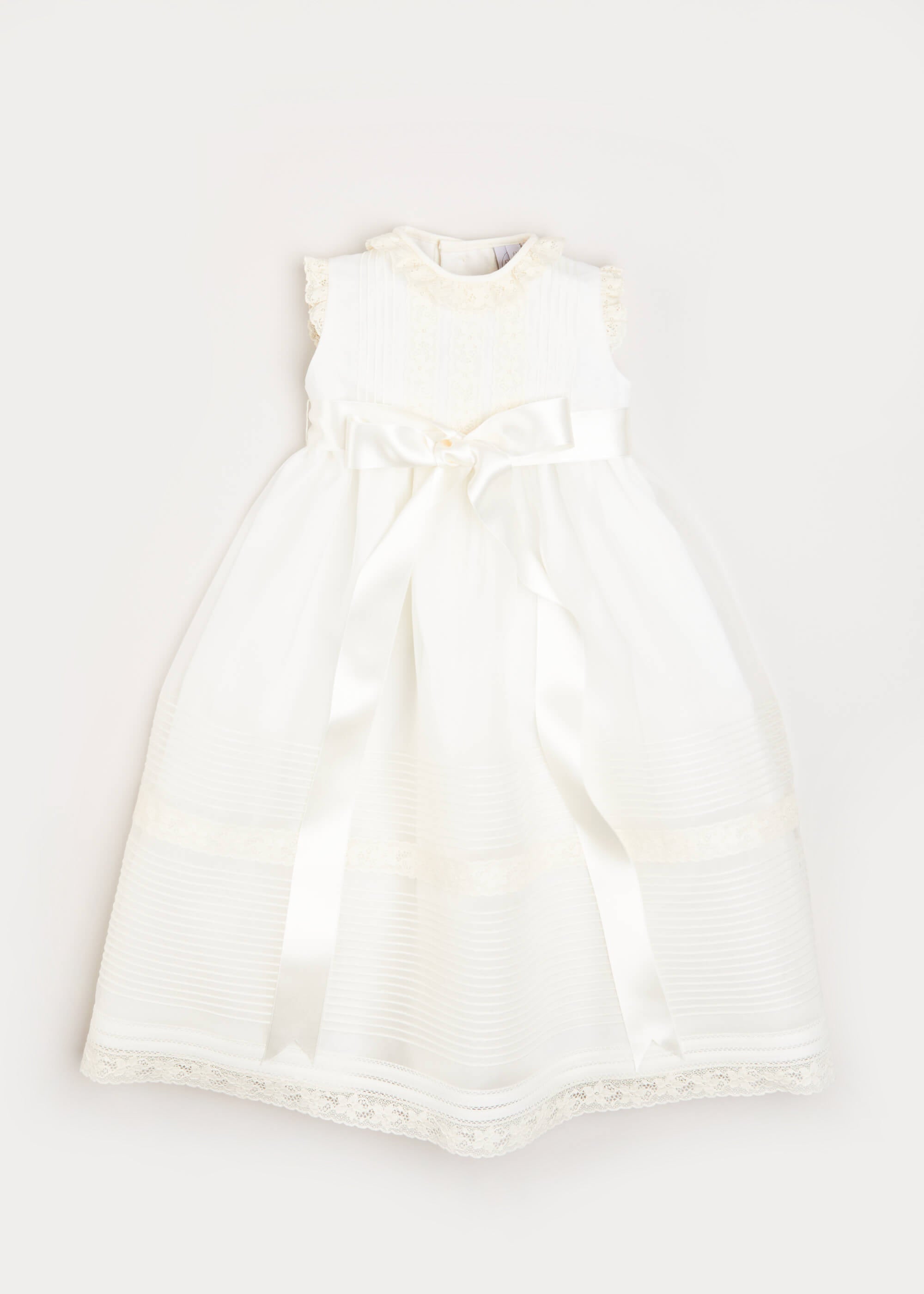 Lace Trim Fine Pleated Gown in Ivory (6-12mths) Dresses  from Pepa London