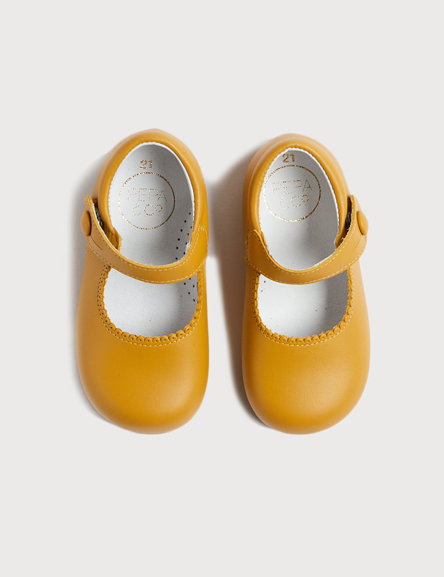 Leather Mary Jane Baby Shoes in Mustard (20-24EU) Shoes  from Pepa London