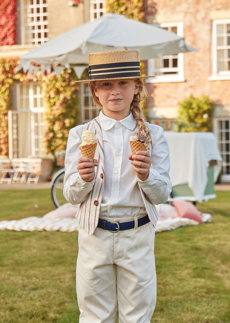 Plain Light Linen Trousers in Beige (4-10yrs) Trousers  from Pepa London