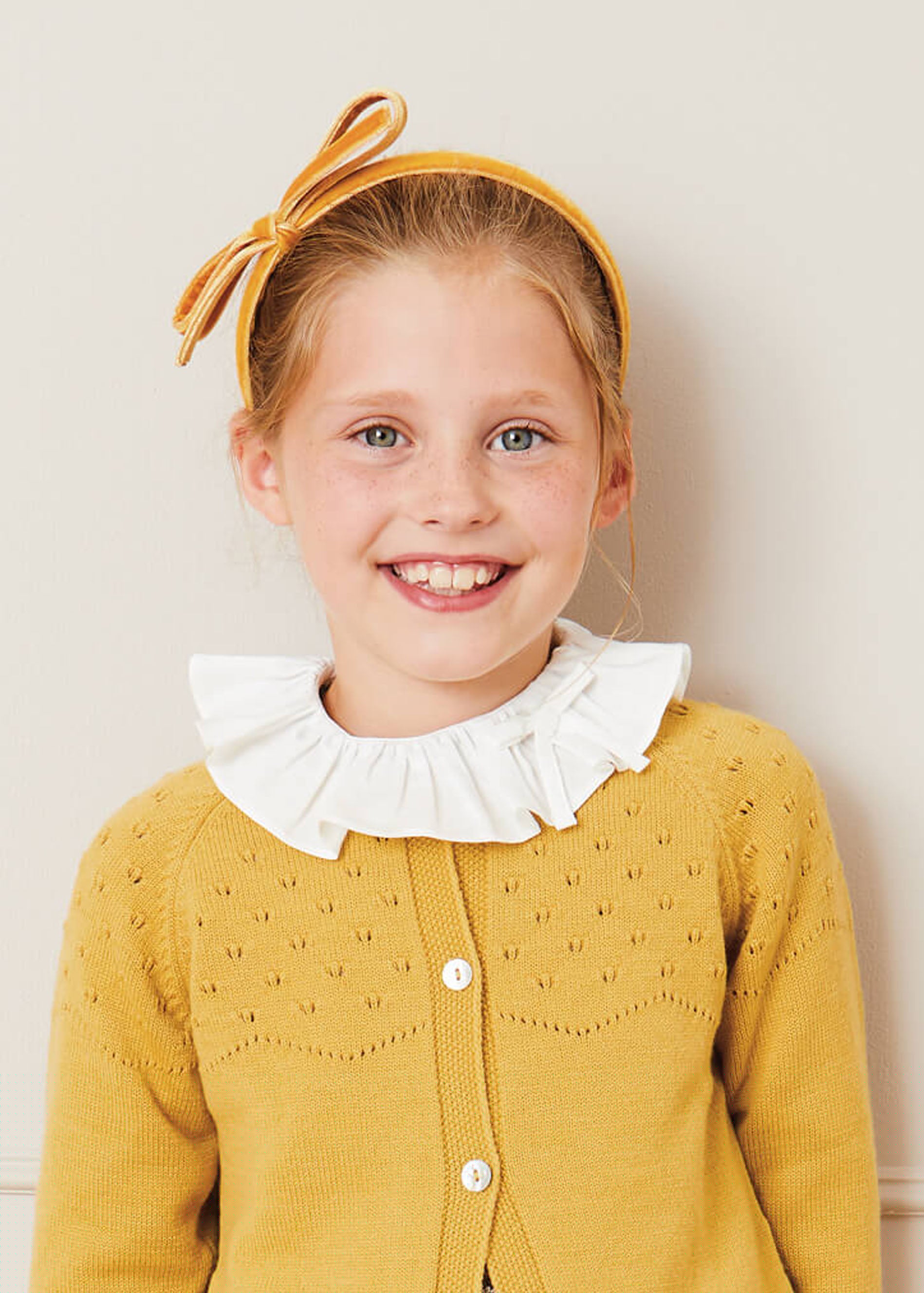 Velvet Hairband With Thin Mustard Bow Hair Accessories  from Pepa London