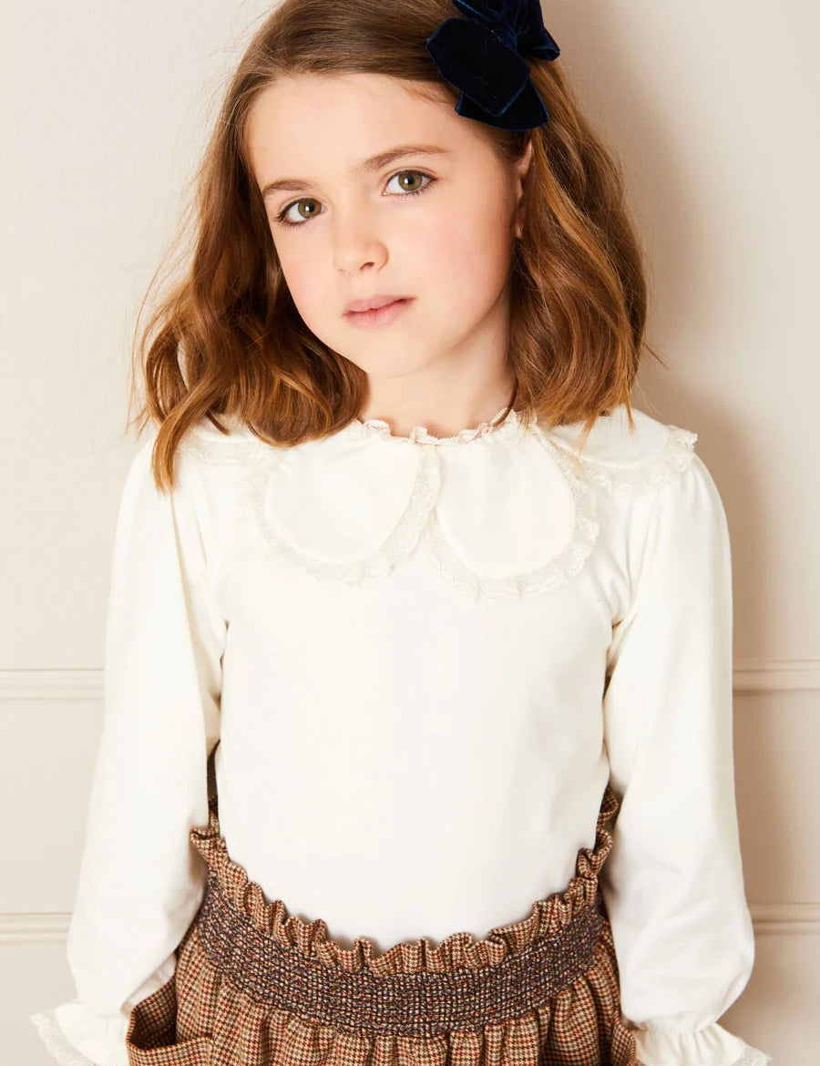 Lace Trim Petal Collar Top in Cream (3-10yrs) Tops & Bodysuits  from Pepa London