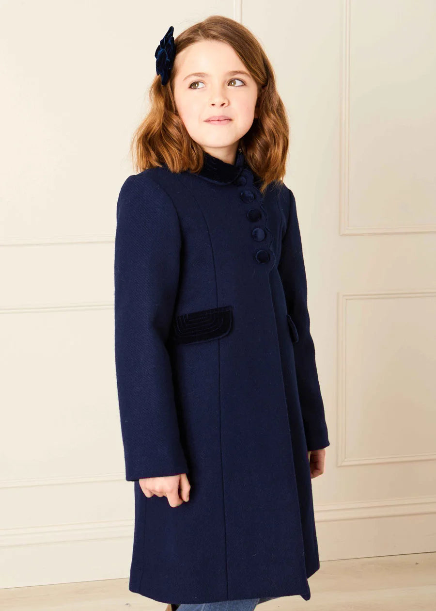 Single Breasted Scallop Detail Coat In Navy (12mths-10yrs) COATS  from Pepa London