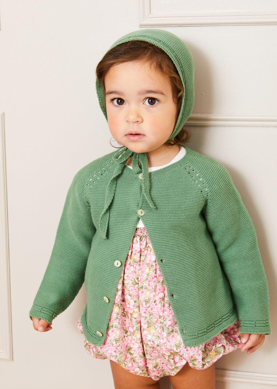 Openwork Knitted Bonnet in Green (S-L) Knitted Accessories  from Pepa London