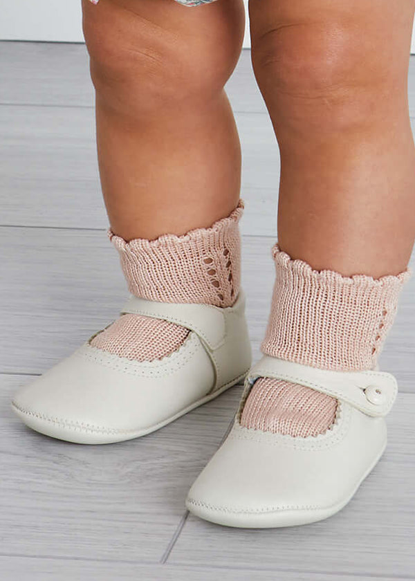 Leather Mary Jane Pram Shoes in Ivory (17-20EU) Shoes  from Pepa London