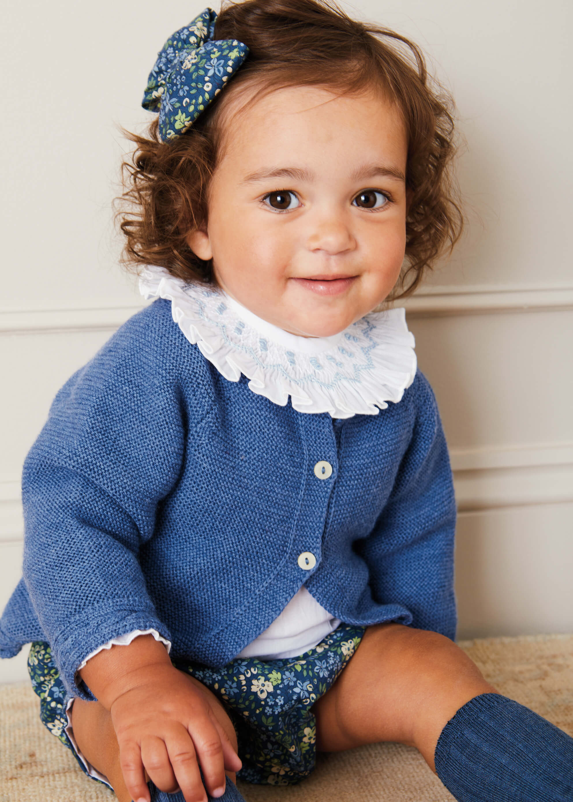 Cable Detail Cardigan In French Blue (6mths-3yrs) KNITWEAR  from Pepa London