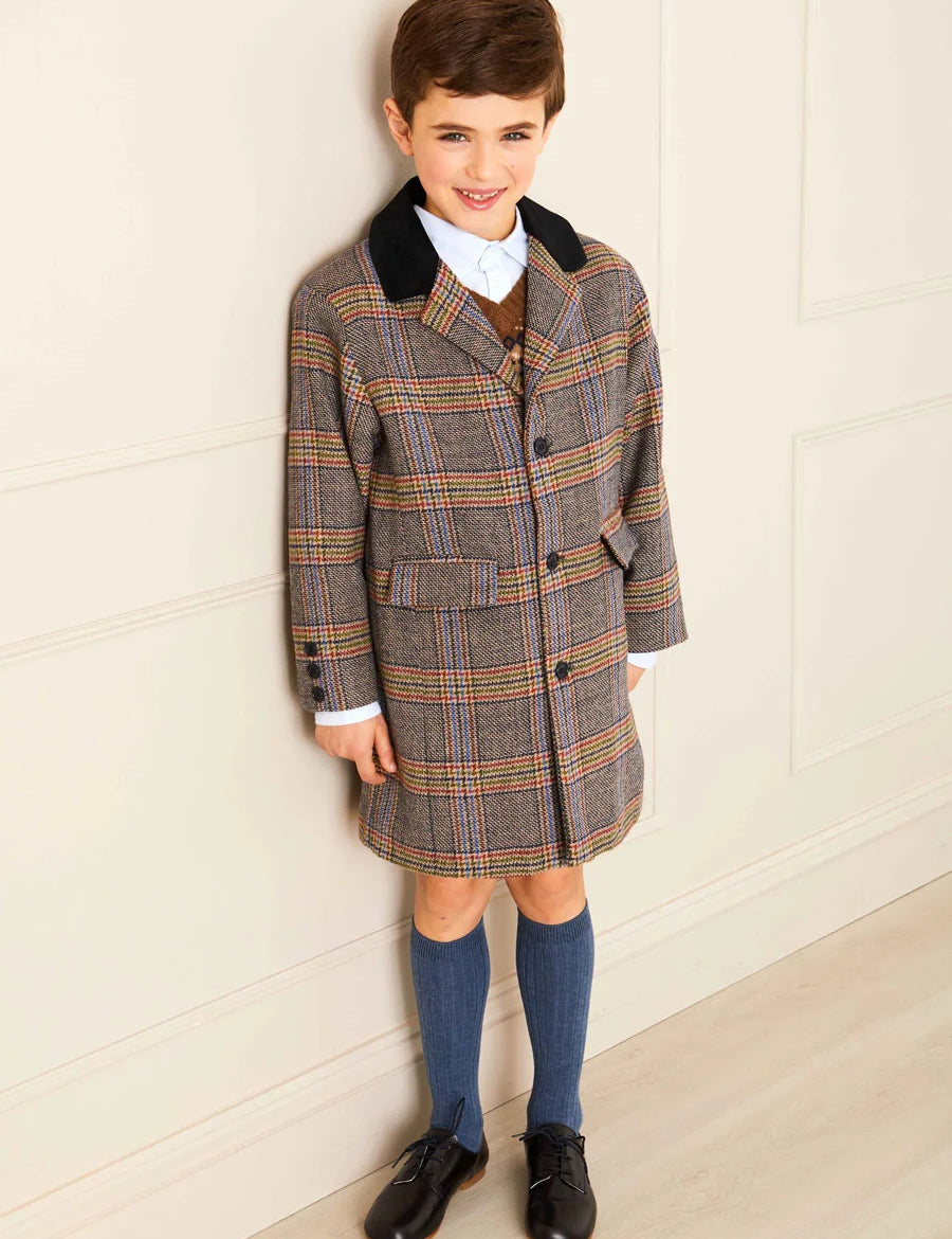 Sutherland Check Tailored Coat in Green (4-10yrs) Coats  from Pepa London