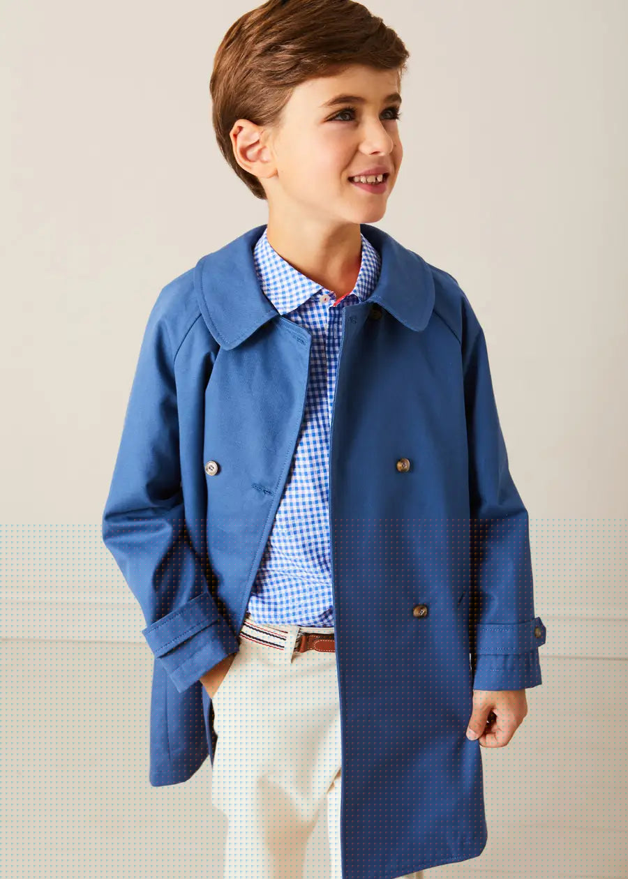 Double Breasted Coat With Detachable Hood in Blue (18mths-10yrs) COATS from Pepa London
