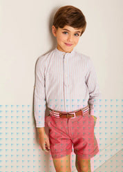 Beaufort Striped Mao Collar Long Sleeve Shirt in Blue (18mths-10yrs) SHIRTS from Pepa London
