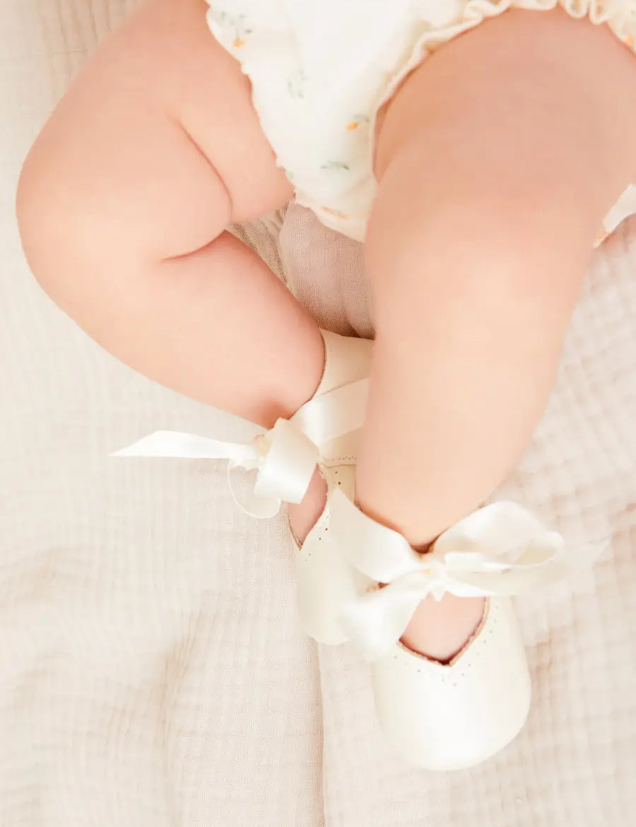 Celebration Ribbon Detail Mary Jane Pram Shoes in Beige (17-20EU) Shoes from Pepa London
