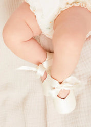 Celebration Ribbon Detail Mary Jane Pram Shoes in Beige (17-20EU) Shoes from Pepa London