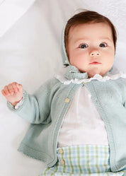 Openwork Detail Baby Cardigan in Green (1-12mths) Knitwear from Pepa London