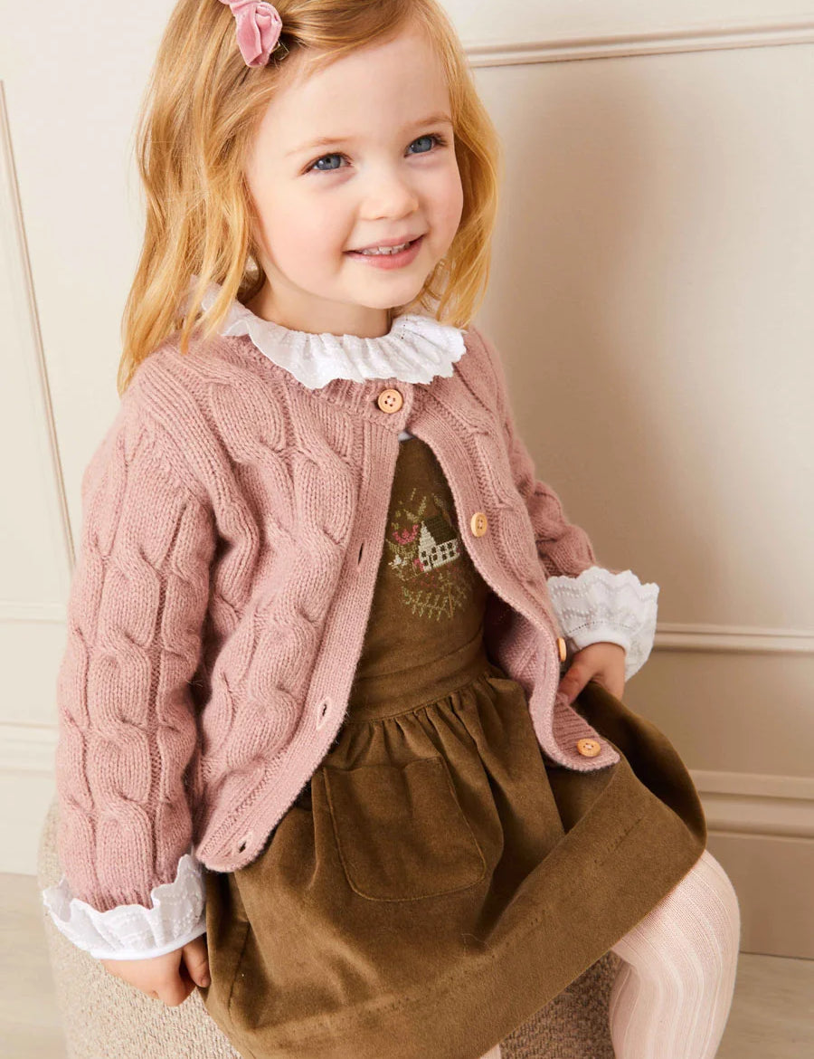 Chunky Cable Detail Cardigan in Pink (6mths-10yrs) Knitwear  from Pepa London
