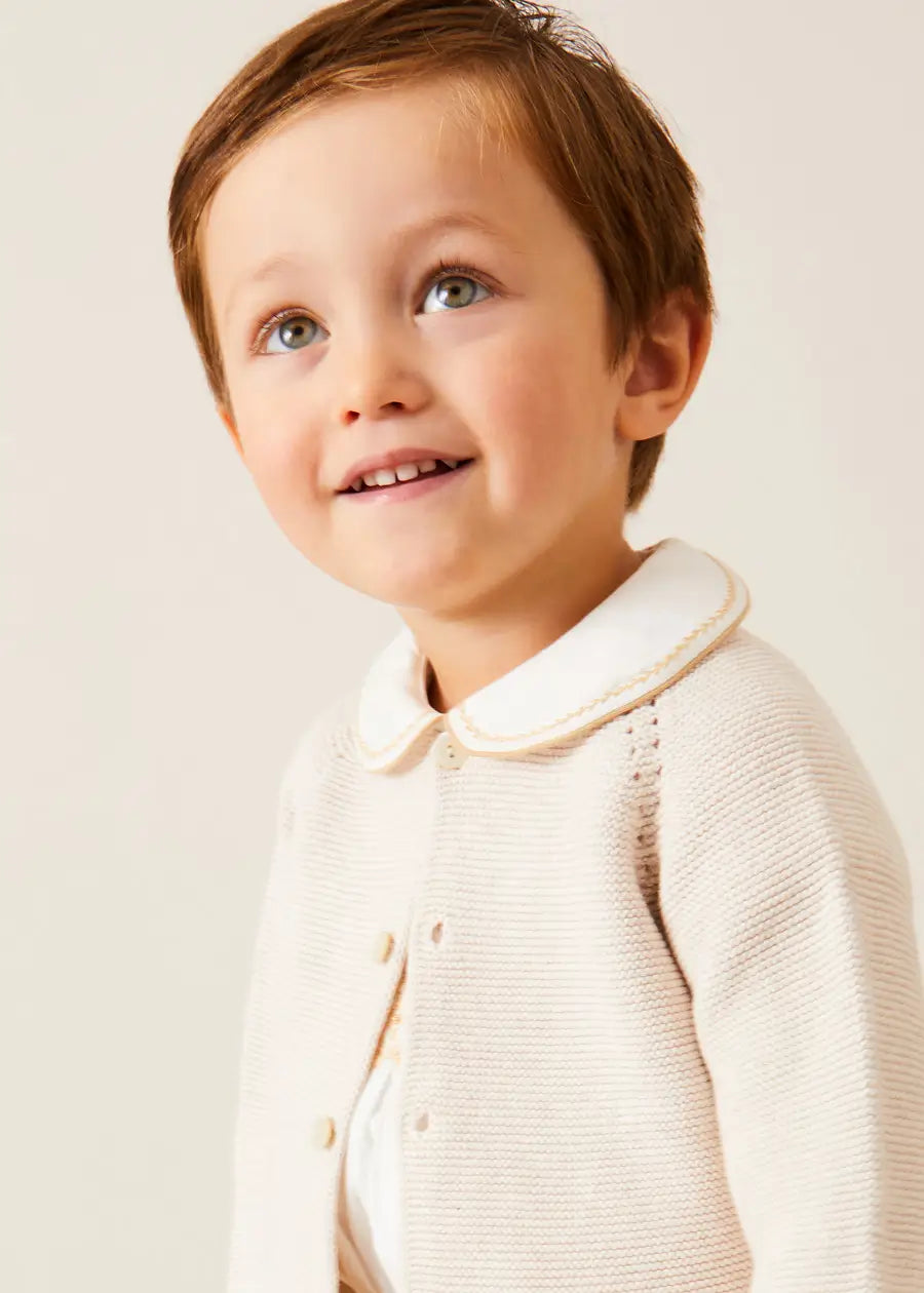 Plain Cardigan in Cream (6mths-10yrs) Knitwear from Pepa London