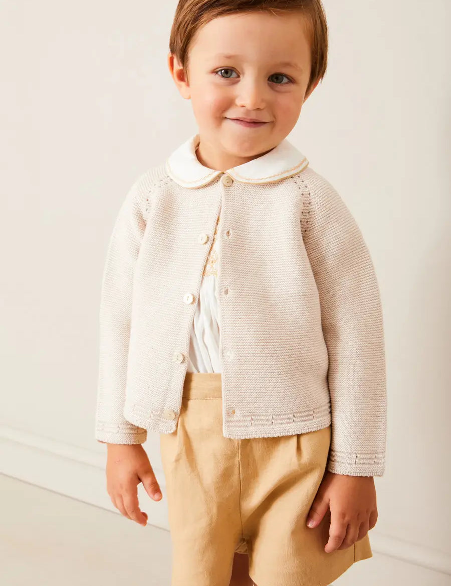 Plain Cardigan in Cream (6mths-10yrs) Knitwear from Pepa London