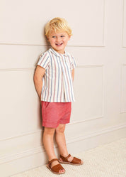 Striped Polo Collar Short Sleeve Shirt in Red (12mths-4yrs) Shirts  from Pepa London
