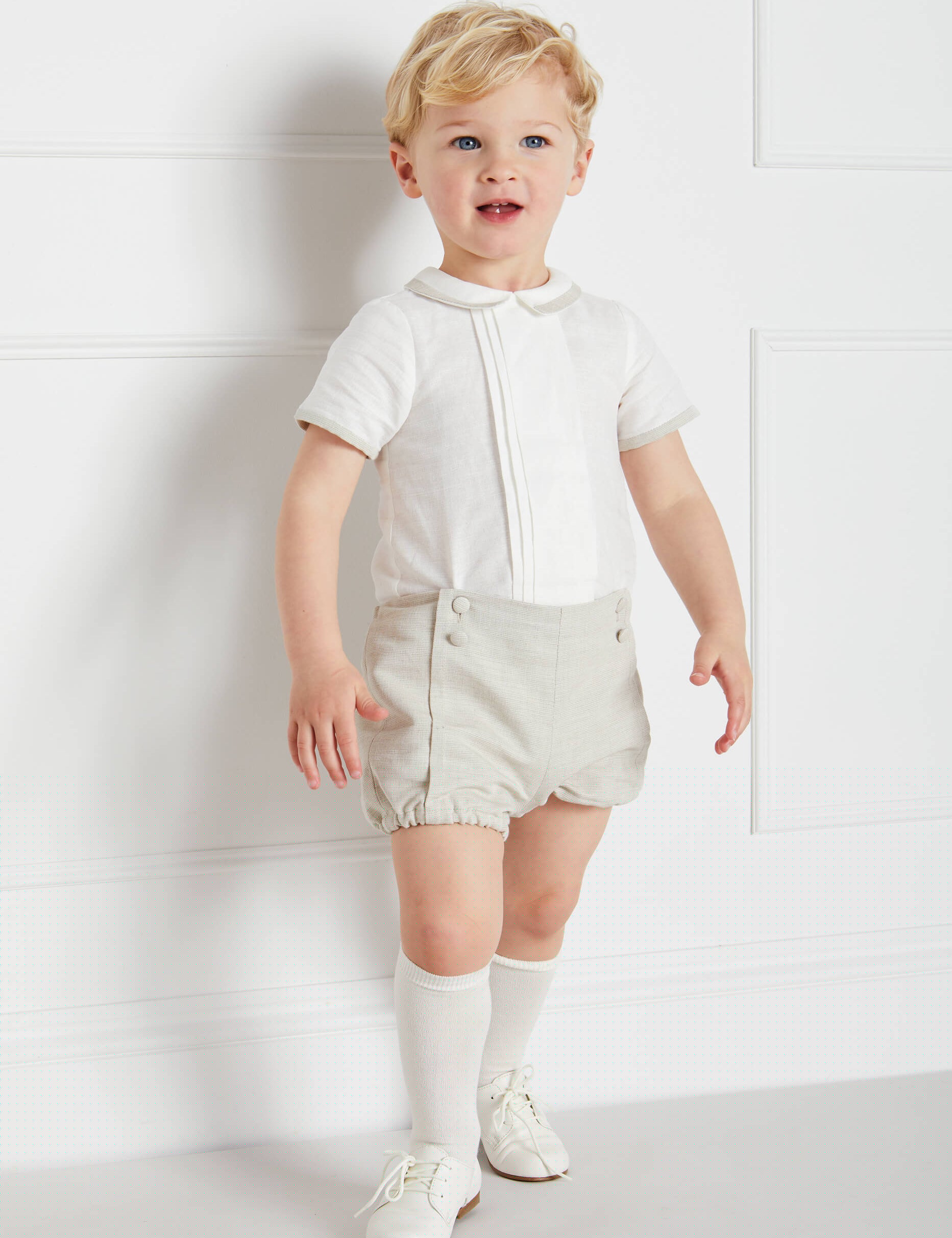 Baby Boy Celebration Beige Bloomers and Linen Shirt Set (12mths-3yrs) Sets  from Pepa London