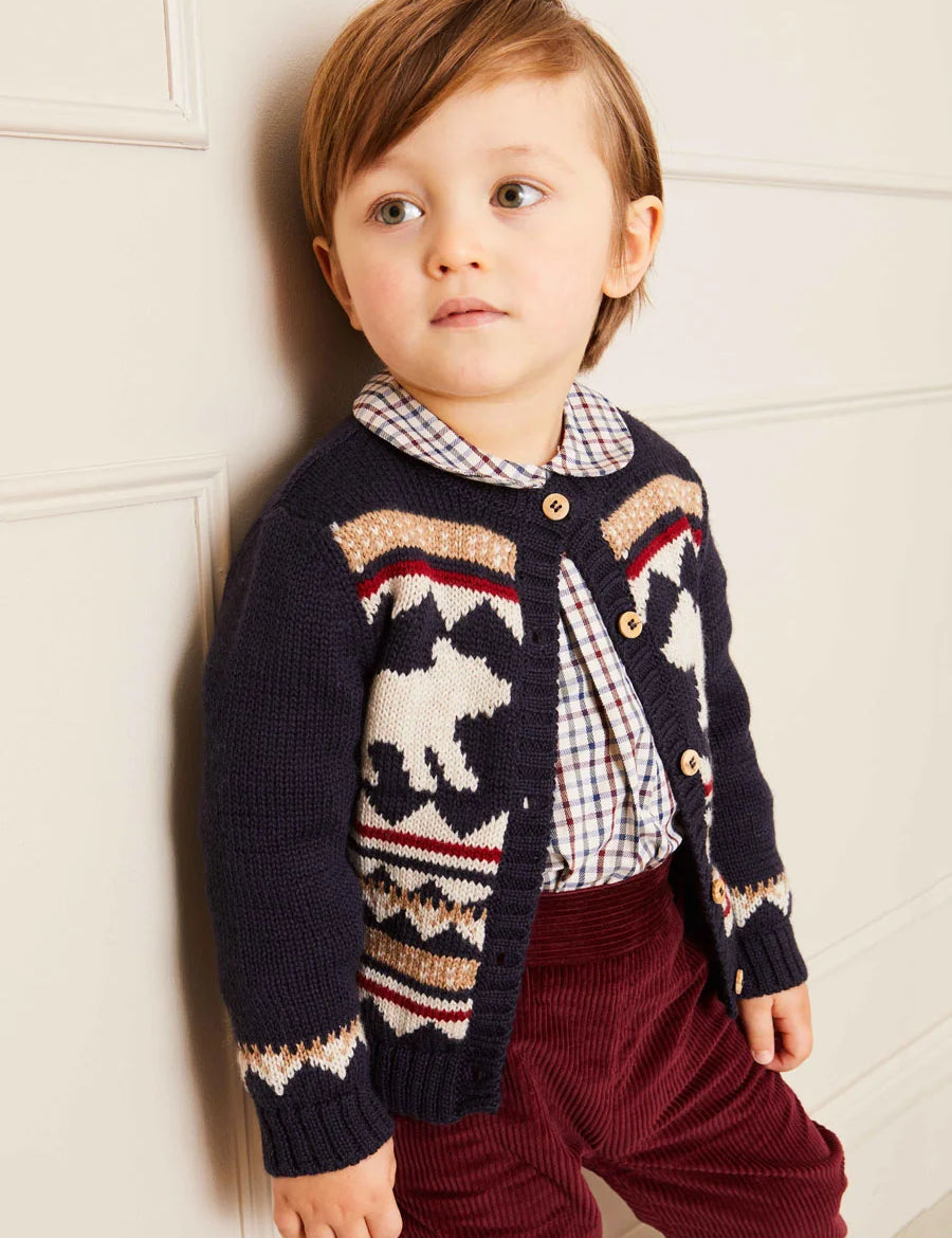 Bear Intarsia Cardigan in Navy (6mths-3yrs) Knitwear  from Pepa London