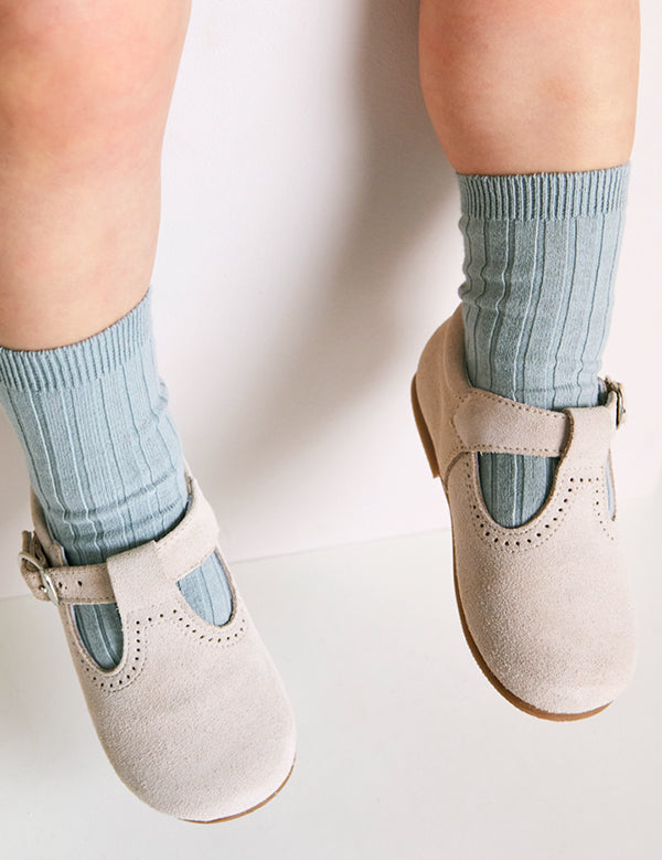 T-Bar Suede Baby Shoes in Beige (20-24EU) Shoes  from Pepa London
