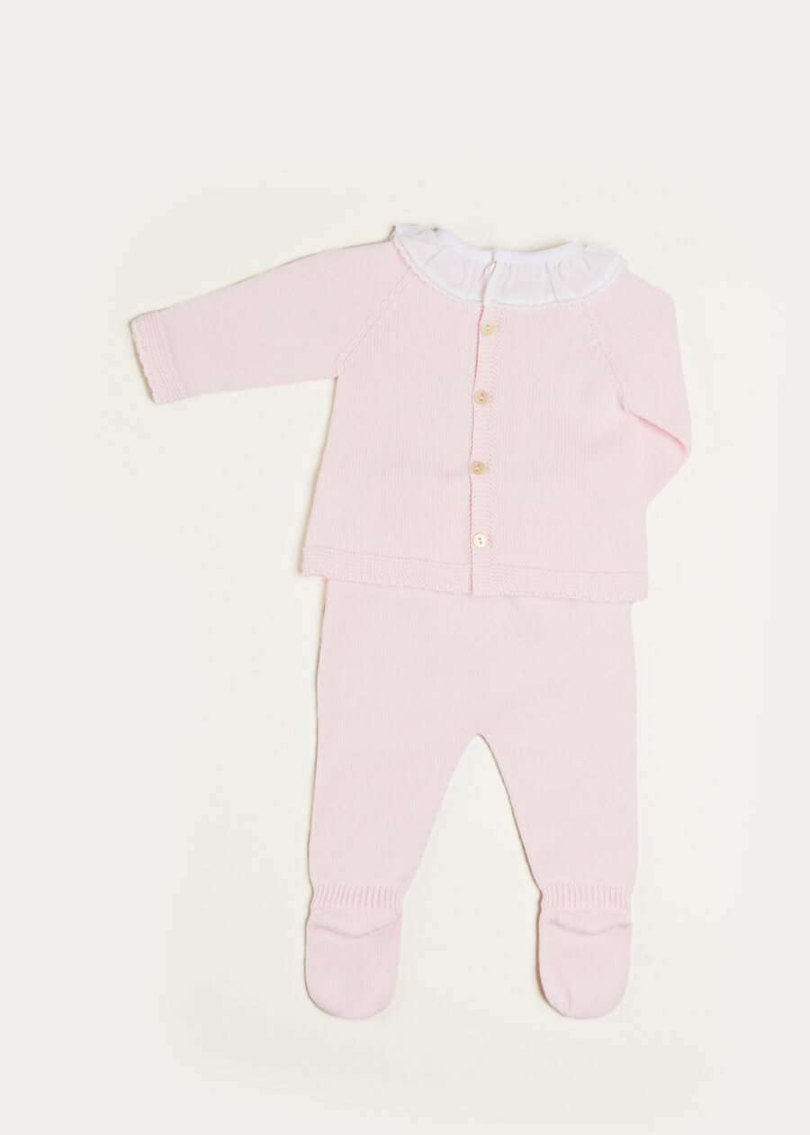 Lace Trim Ruffle Collar Knitted Set in Pink (1-12mths) Knitted Sets from Pepa London