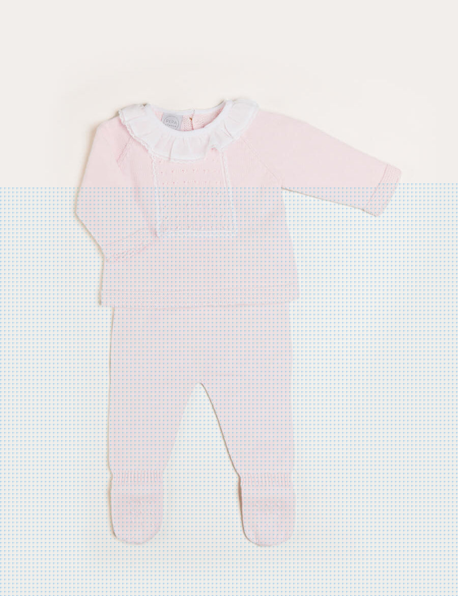 Lace Trim Ruffle Collar Knitted Set in Pink (1-12mths) Knitted Sets from Pepa London