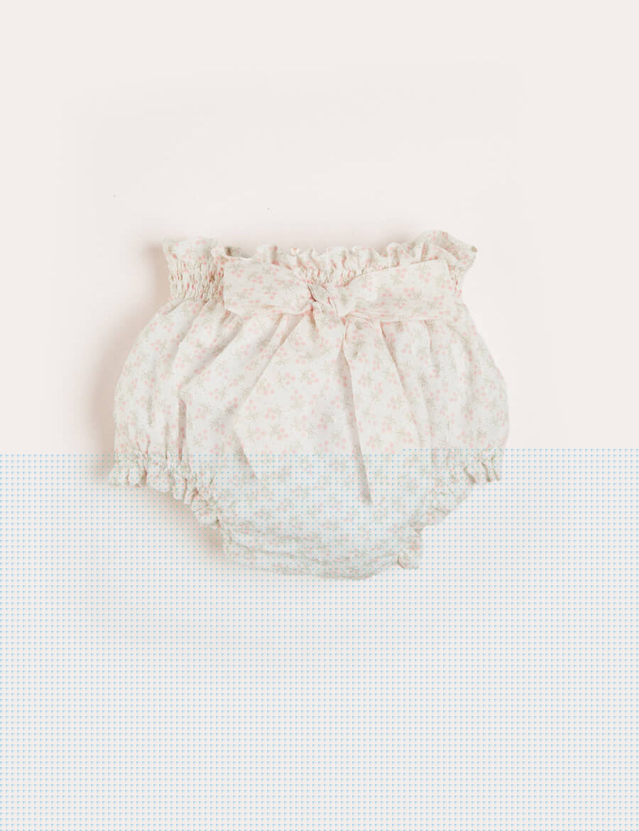 Tilly Floral Print Bloomers With Bow Detail in Pink (1-6mths) Bloomers  from Pepa London