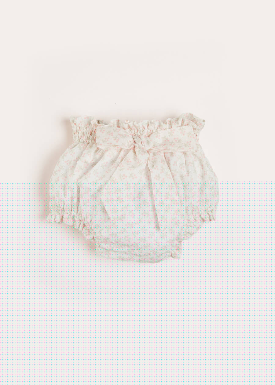 Tilly Floral Print Bloomers With Bow Detail in Pink (1-6mths) Bloomers  from Pepa London
