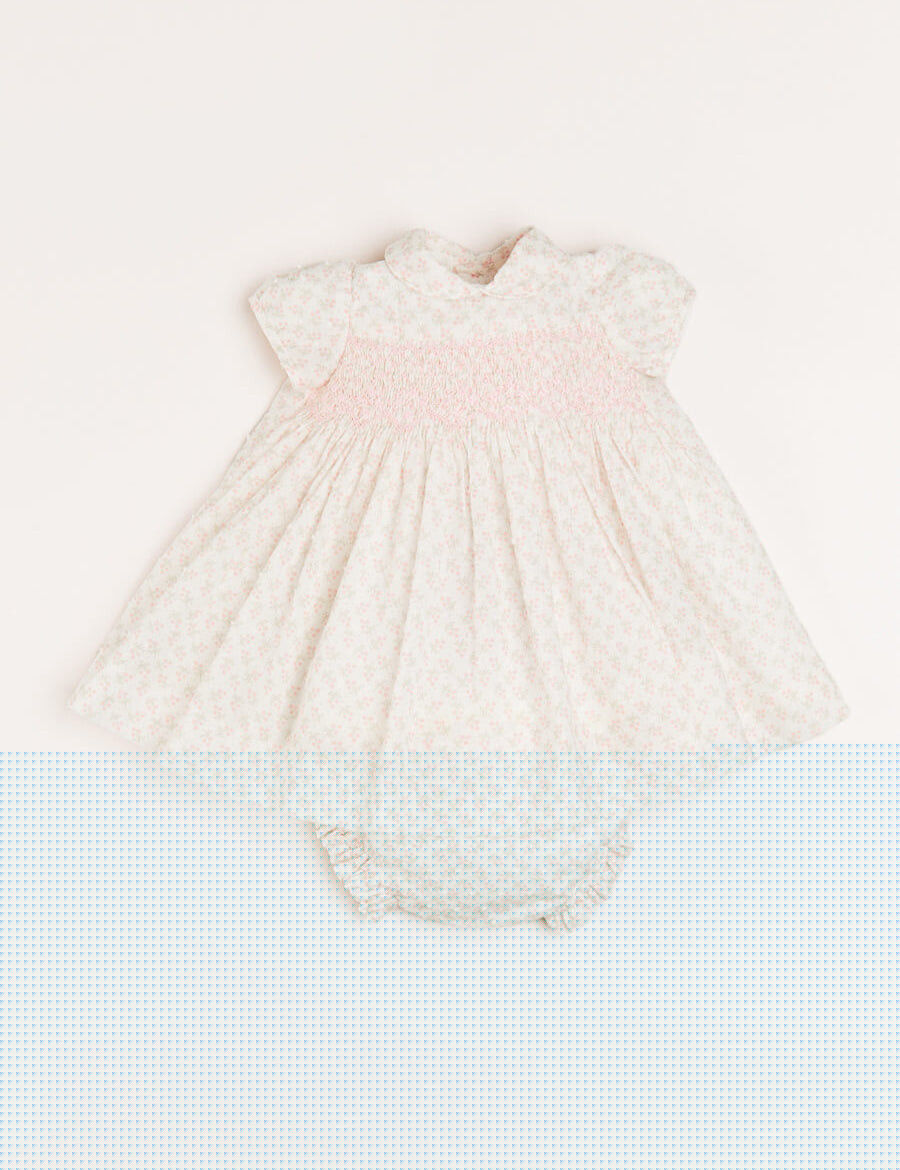 Tilly Floral Print Peter Pan Collar Short Sleeve Dress in Pink (1-6mths) Dresses  from Pepa London