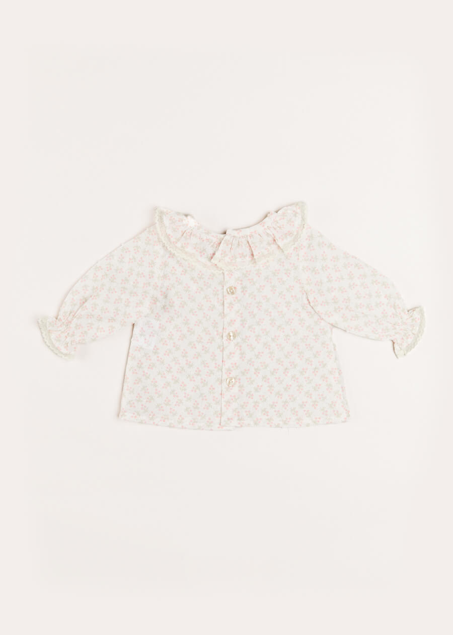 Tilly Floral Print Ruffle Collar Long Sleeve Blouse in Pink (1-6mths) Blouses  from Pepa London
