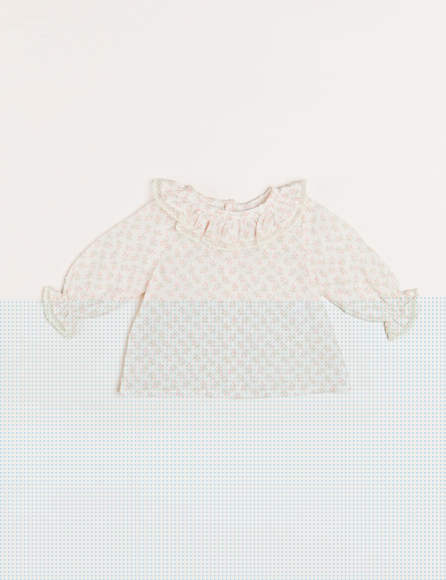 Tilly Floral Print Ruffle Collar Long Sleeve Blouse in Pink (1-6mths) Blouses  from Pepa London