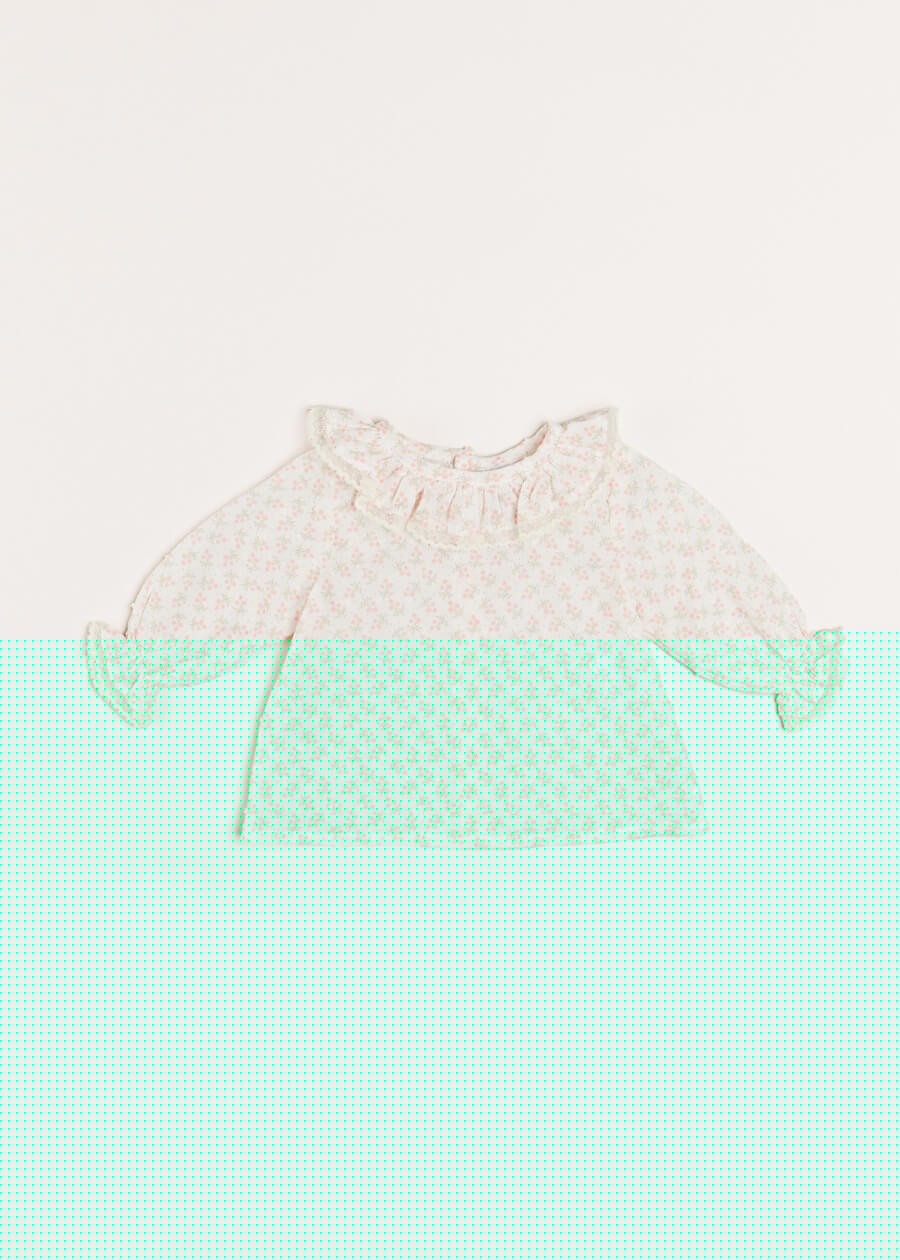 Tilly Floral Print Ruffle Collar Long Sleeve Blouse in Pink (1-6mths) Blouses  from Pepa London
